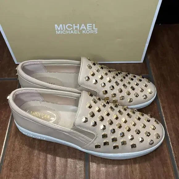 Michael Kors Women's Rose Slip On Sneakers With Golden Studs Size 10M NIB - Picture 6 of 10